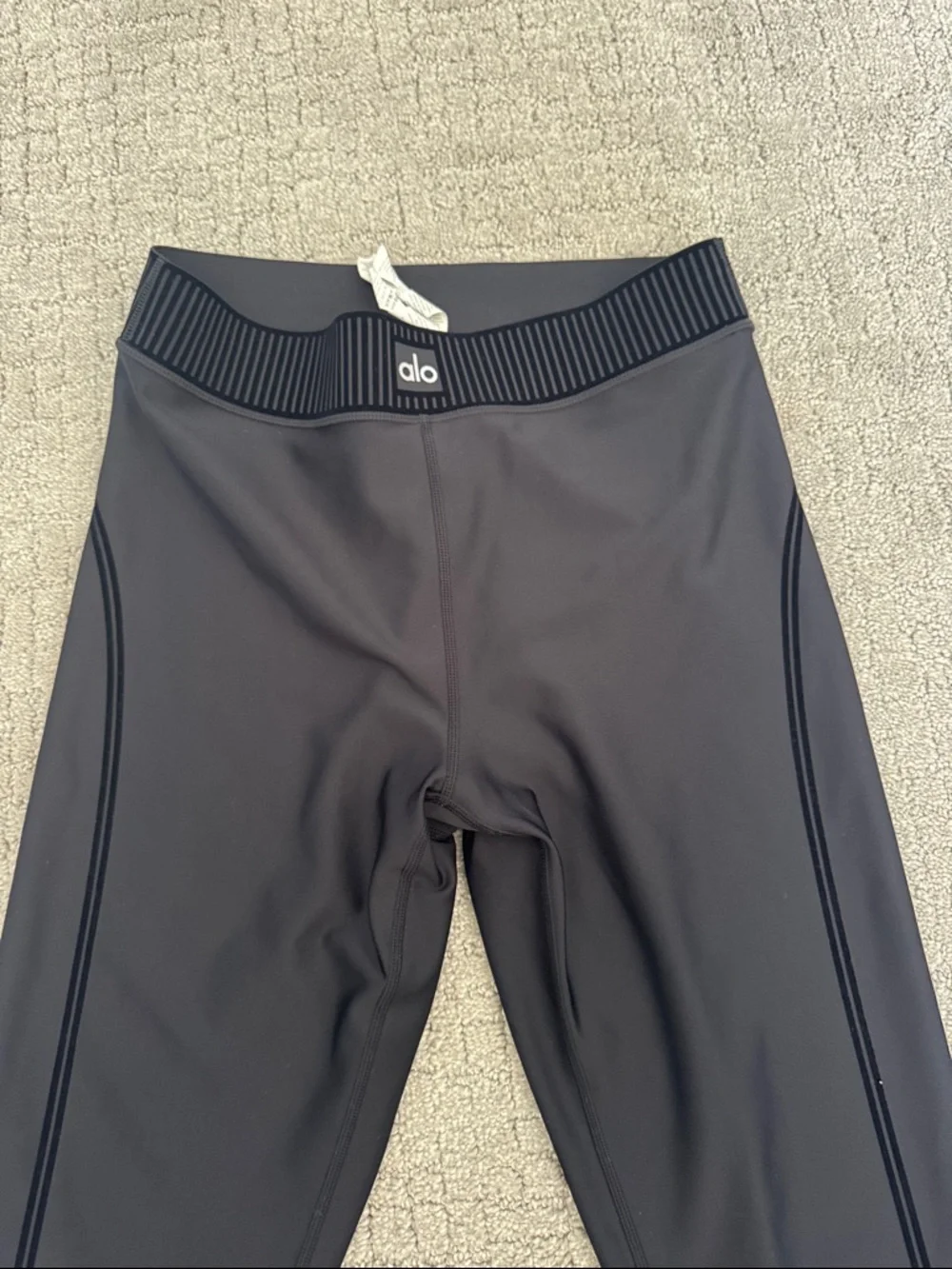 ALO Yoga Kids Black Performance Leggings with Rib Waistband - Picture 2 of 2